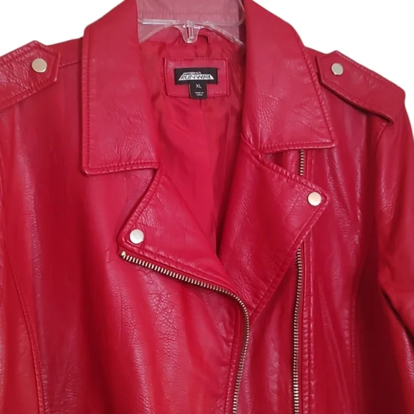 New Project Runway Red Faux Leather Moto Jacket with Silver Trim sz XL - Picture 2 of 7